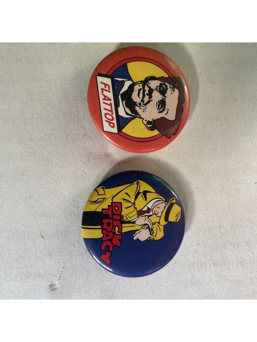 Vintage Pinback Buttons Lot of 2 Dick Tracy Movie Flattop & Watch Disney 1.25”